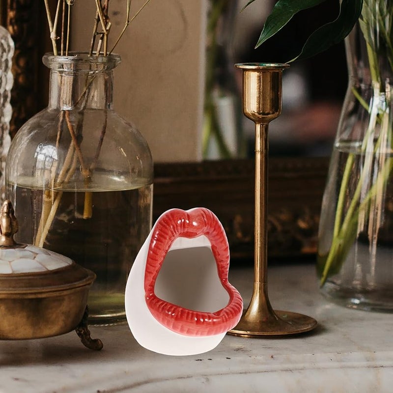 Creative Red Ceramic Lip Shape Ashtray Smokeless Cigar Holder for Indoor Outdoor Home Decor - Image 4
